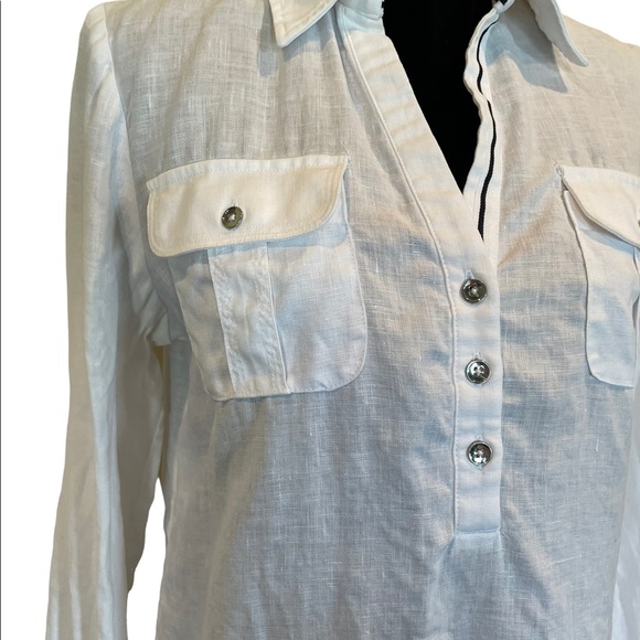 Jones New York 100% linen white long sleeve pullover top blouse size medium - Picture 2 of 12